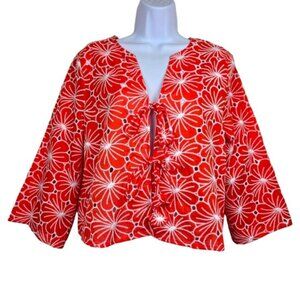 Marc New York Womens Cherry Tomato Orange Eyelet Floral Tie Front Top Size S NWT